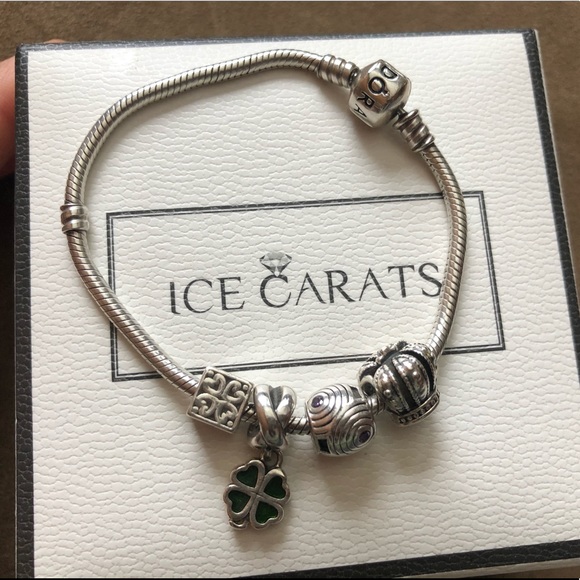 Pandora Jewelry Authentic Pandora Snake Bracelet With 4 Charms